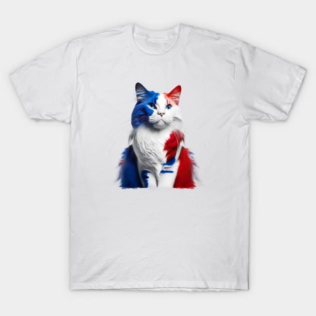 [AI Art] Red, blue and white fluffy Kitty Cat T-Shirt by Sissely